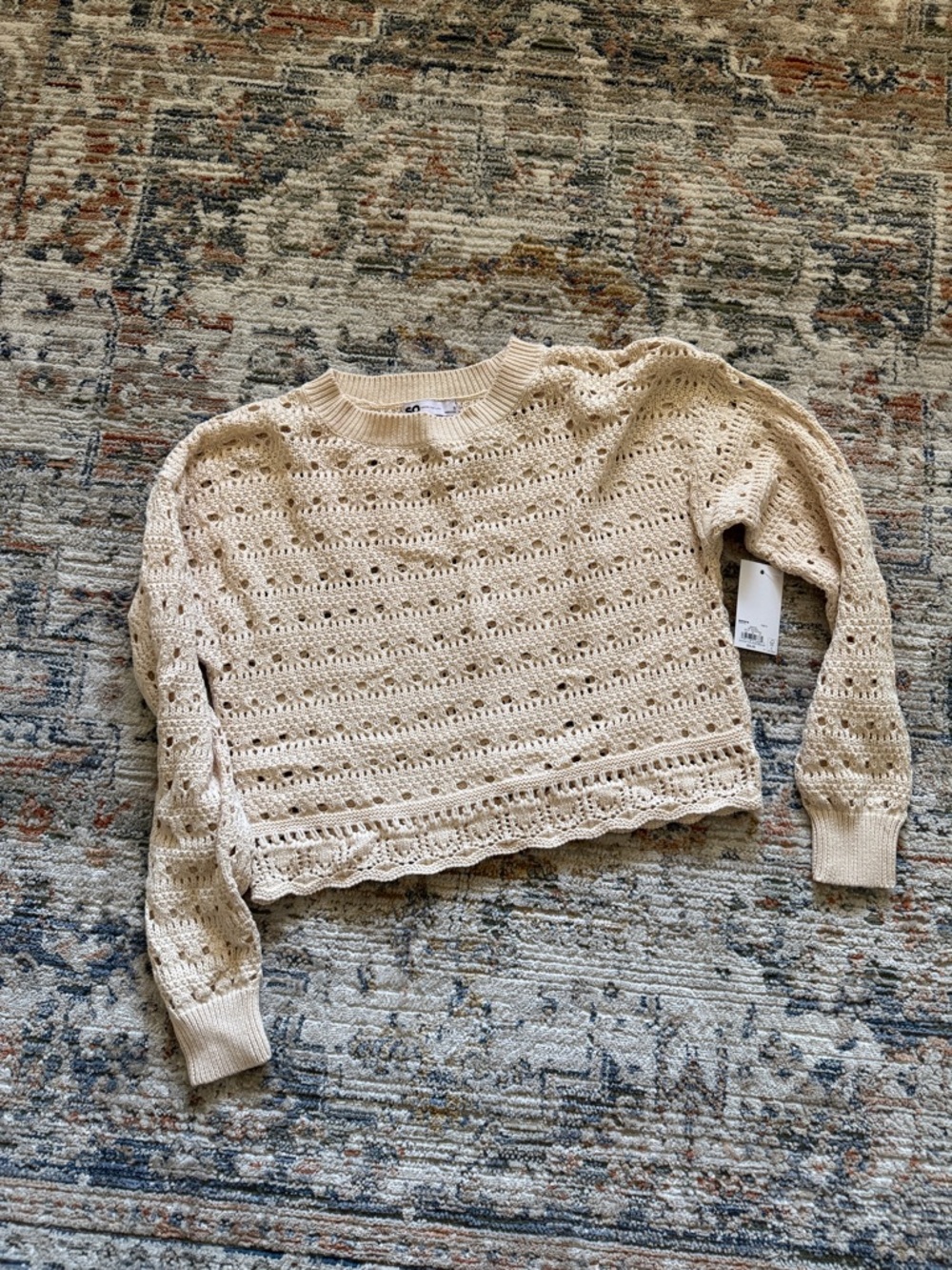Kohl's Women's Crochet Crewneck Sweater - Cream